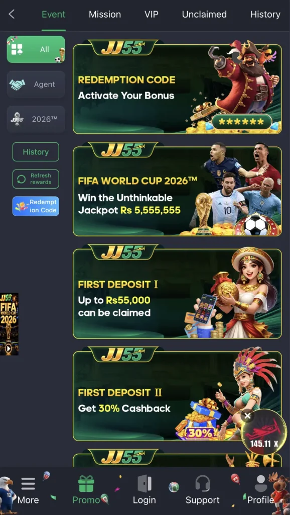 bonuses and promotions on jj55 game