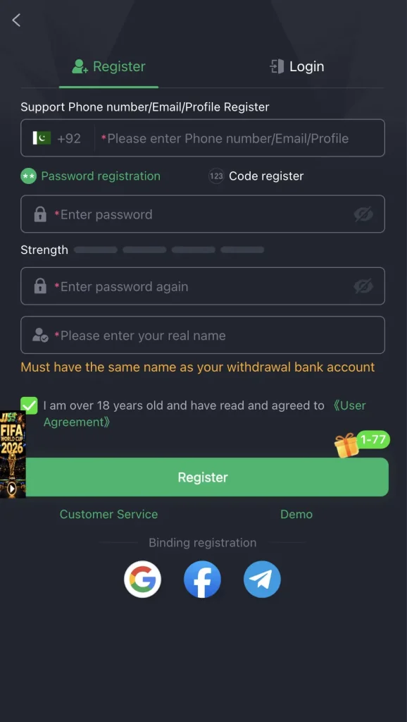 Register on JJ55 Game