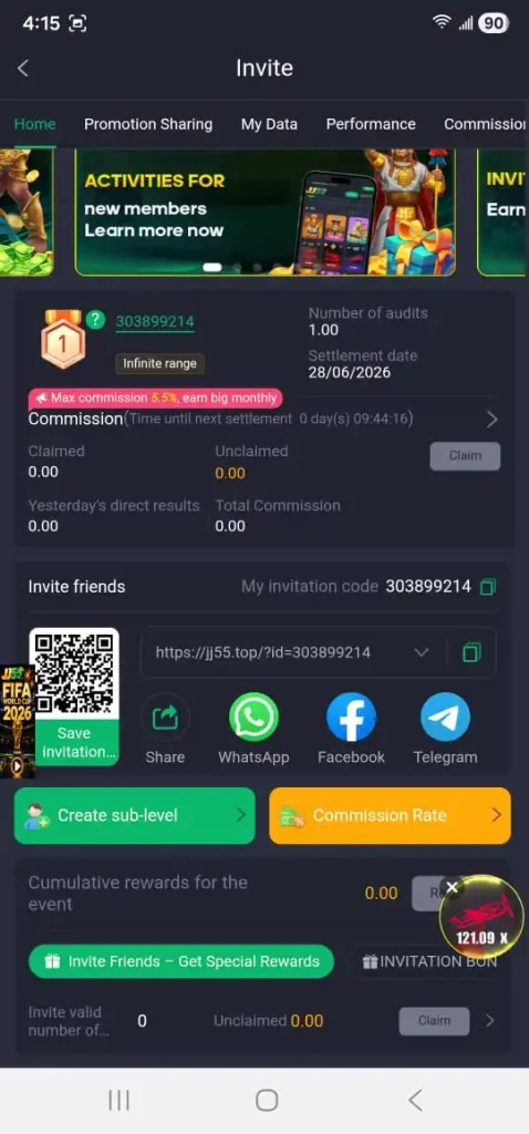 refferal program on jj55 game